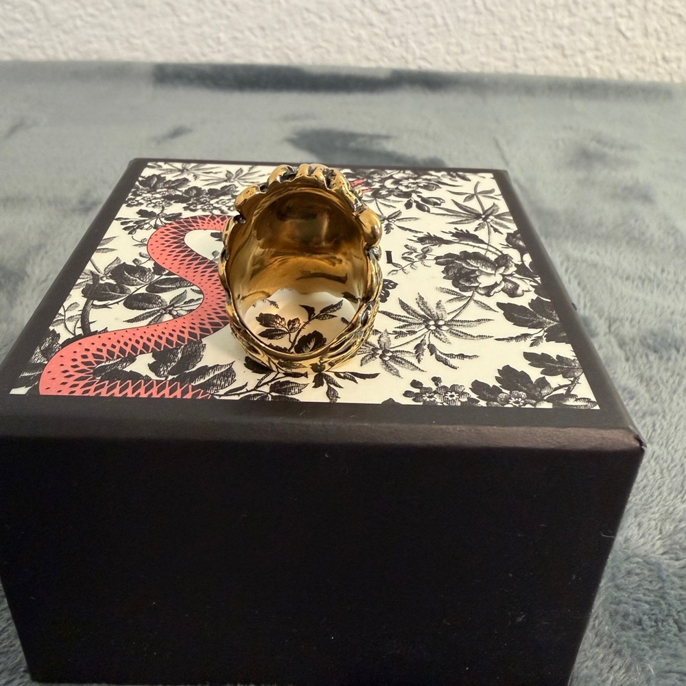 BRAND NEW Gucci Lion Head Bronze Black Crystal Ring Size 10 / X-Small / 5.25 - Picture 6 of 9